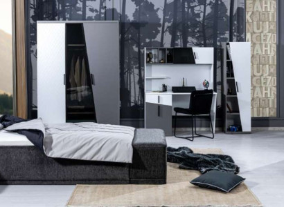 Graues Kinderzimmer Set Designer Schrank Bett Schreibtisch Kommode 7tlg