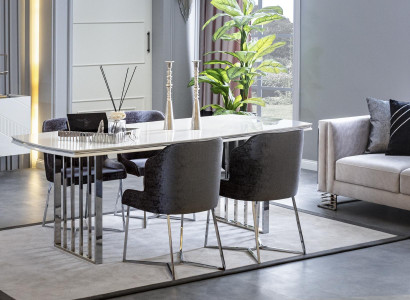 Weiß Esstisch 4x Stühle Esszimmer Set Essgruppe Gruppe Stühle Tische