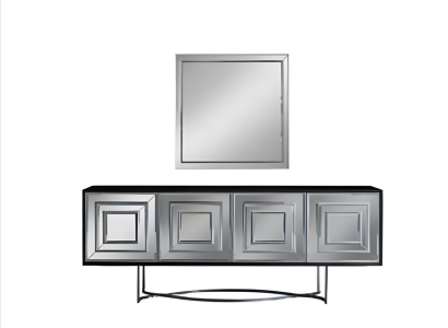 Silbernes Sideboard mit quadratischem Spiegel Tischset exklusive Möbel
