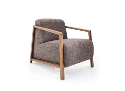 Stilvoll Kompakter Mid-Century-Sessel aus Holz und gepolstertem Stoff