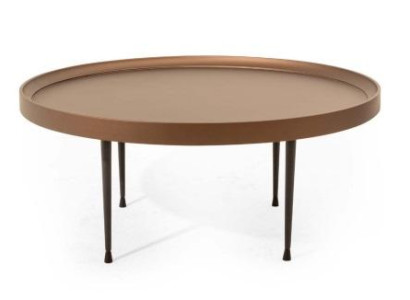 Industrial Design: Braun Rund Couchtisch mit Holzplatte für das Wohnzimmer