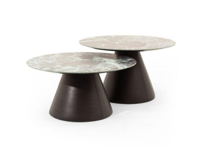 Stilvoller 2x Couchtische mit Porzellanplatte in braun Farbe Wohnzimmer