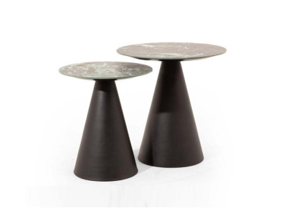 Tisch 2x Beistelltische mit Porzellanplatte in braun Farbe Moder Wohnzimmer