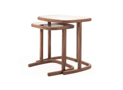 Luxuriöses Ablagentisch-Set Designer Couchtische Weiße Holzplatte 2tlg