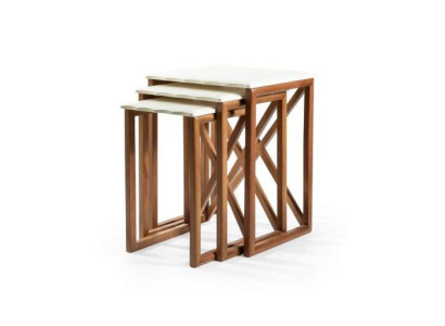 Weiße Couchtisch-Garnitur 3x Quadratische Holztische Wohnzimmer Möbel