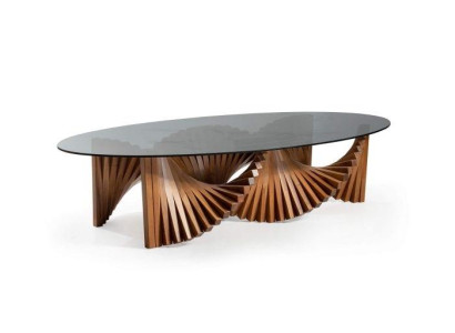 Design Luxus Wohnzimmer Oval Couchtisch Braun Farbe Modernen Holz neu
