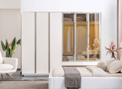 Weißer Kleiderschrank Schlafzimmer Schrank Robuster 6 türiger Glasschrank