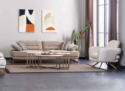 Modernes Wohnzimmer Set 3-Sitzer Sessel Couchtisch 2x Beistelltische