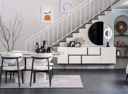 Komplette Esszimmer Möbel Designer Holz Esstisch Anrichte 4x Stühle 7tlg