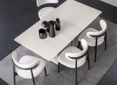 Exklusives Esszimmer Set Weißer Esstisch 4x Textil Polsterstühle 5tlg.