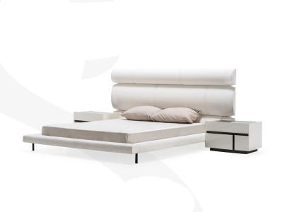 Schlafzimmer Weiße Garnitur Modernes Doppelbett 2x Holz Nachtkonsolen