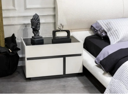 Weiß-Schwarzer Nachttisch Exklusive Schlafzimmer Nachtkonsole Holz Möbel
