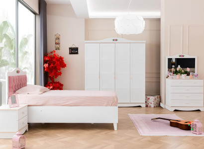 Moderne Weiße Kinderzimmer Möbel Luxus Garnitur Kinderbett Kommode 5tlg