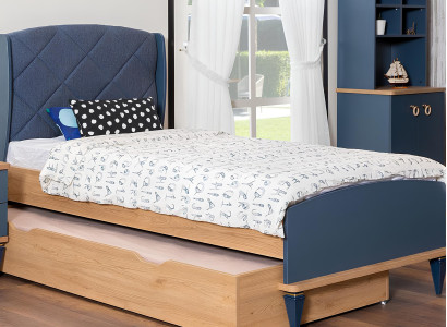 Blaues Kinderzimmer Polsterbett Designer Bettrahmen Holzgestell Möbel