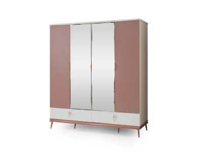 Moderner Kinderzimmer Glasschrank Holz Kleiderschrank 4-Türige Möbel