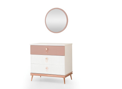 Moderne Kinderzimmer Möbel Designer Kommode Luxus Rund Spiegel 2tlg Set