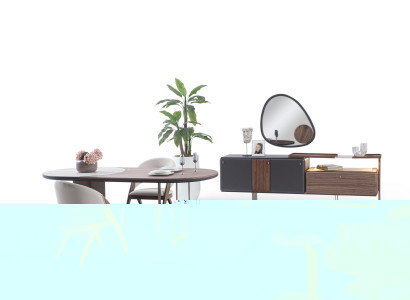 Stilvolle Esszimmer Garnitur Esstisch 4x Polsterstühle Anrichte Spiegel