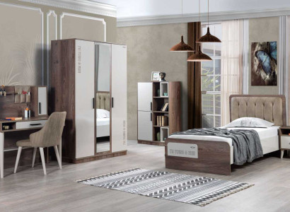 Komplettes Jugendzimmer Set Bett Bücherregal Nachttisch Holzmöbel 5tlg