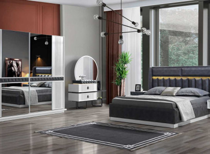 Grau-Weiße Schlafzimmer Möbel Textilbett Nachttische Luxus Schränke Neu