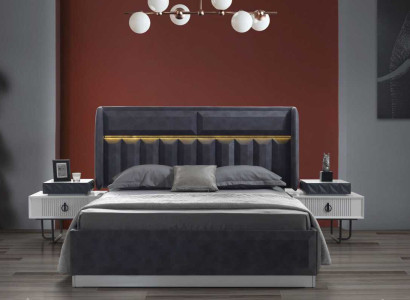 Komplettes Schlafzimmer Set Graues Doppelbett Luxuriöse Holz Nachttische