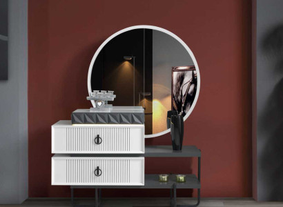 Weiß-Schwarzer Schminktisch Mit Spiegel Schlafzimmer Luuxs Möbel 2tlg