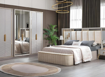 Schlafzimmer Set Luxus Komplettes Bett 2x Nachttisch Kleiderschrank 4tlg Möbel