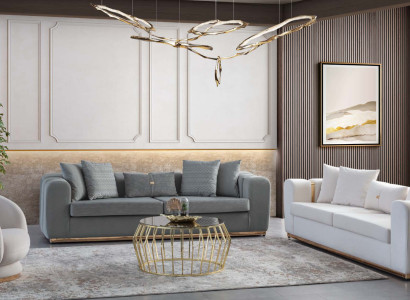 Grau-Weiße Wohnzimmer Polstersofas Designer Sessel 4-Sitzer Luxus Möbel