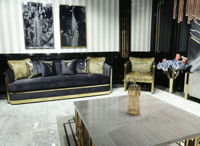 Luxus Einrichtung Wohnzimmer Möbel Sofa Set 3+1 Sitz Sofagarnitur Schwarz