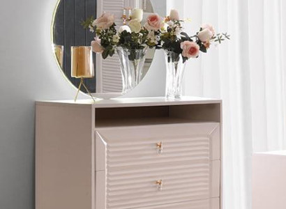 Modern Beige Farbe Kommode mit Spiegel Einfarbig Schubladen Schlafzimmer