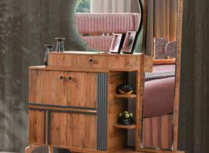 Brauner Holz Kosmetiktisch Moderner Rechteckiger Schminktisch Rundspiegel