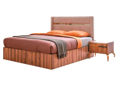 Stilvolles Braun-Rosa Bett Doppelbetten Holzgestell Schlafzimmer Möbel