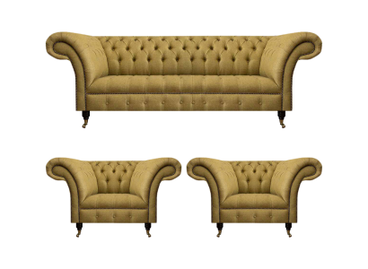Gelb Wohnzimmer Set Komplett 2x Sessel Chesterfield Dreisitzer Sofa Couch