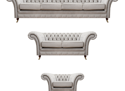 Chesterfield Grau Set Luxus Polstermöbel Sofas Komplett Wohnzimmer