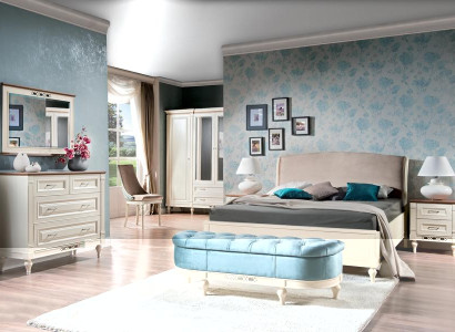 Stilvoller Schlafzimmer Komplett Set Bett mit 2x Nachttische Holz Kommode 6tlg