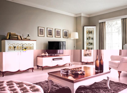 Wohnzimmer Set TV-Lowboard Holzmöbel Luxuriöses Sideboard Komplett Eckvitrine