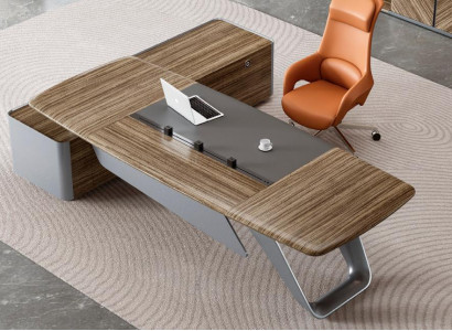 Braun-Grauer Arbeitstisch Designer Büromöbel Eckschreibtisch Holzgestell