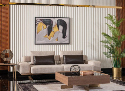 Beiger 4-Sitzer Sofa aus Holz und Textil im modernen Design