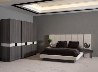 Modern Designer Schlafzimmer Set mit Bett, Nachttische und Kleiderschrank 4 tlg.