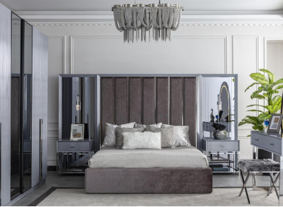 Graues Doppelbett Nachttische Luxus Schlafzimmermöbel Komfortables