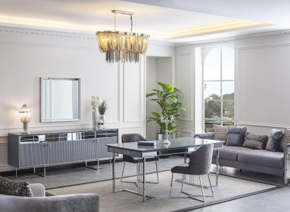 Esszimmer Garnitur Esstisch 4x Stühle Anrichte Spiegel Möbel Gruppe