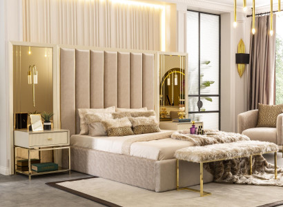 Luxus Schlafzimmer Set Bett mit Nachttischen Bank 4tlg. Einrichtung