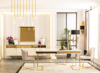 Gold Esszimmer Set Tisch Anrichte Spiegel Spiegel Luxus Möbel Holz neu