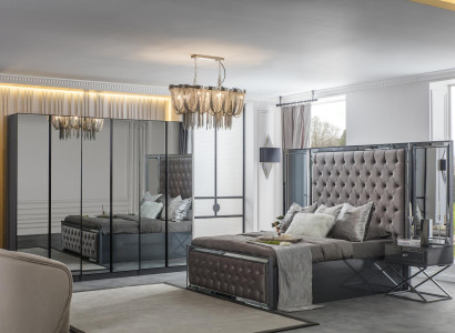 Moderne Schlafzimmer Möbel Chesterfield Bett Schrank Set Komplett 5tlg