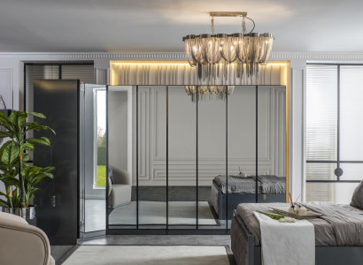 Grau verspiegelter Eckkleiderschrank Luxus Schlafzimmermöbel Spiegeltüren