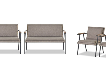 Graues Arbeitszimmer Set 2x Zweisitzer Designer Polster Lehnsessel 4tlg