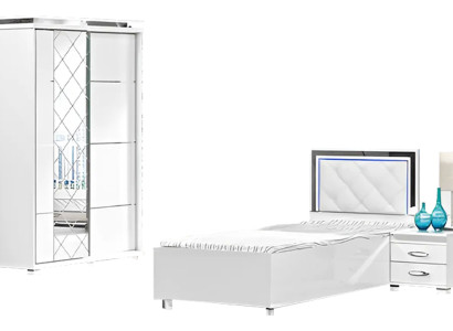 Schlafzimmermöbel Bett Nachttisch Kleiderschrank 3tlg Weiß Einzelbett