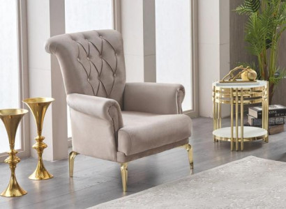 Sessel Polstersessel Einsitzer Wohnzimmer Stoff Beige Sitzer Design