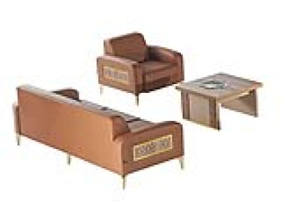 Sofa Set 3 Sitzer Sessel Couchtisch Quadratisch Braun Modern Ledersofas