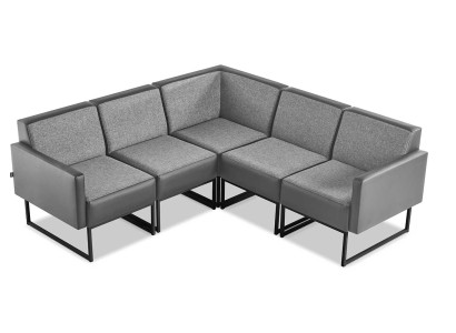 Sofa 4-Sitzer Grau Textil Modern Leder Edelstahl L-Form Sitzmöbel Holz