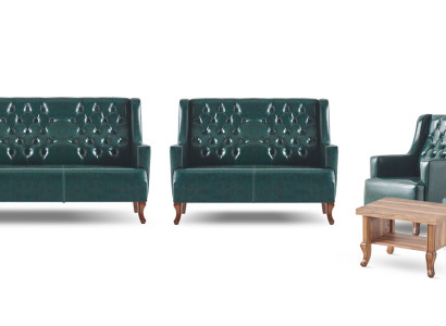 Komplett Sofa-Set 3-Sitzer 2-Sitzer Sessel Holz Couchtisch Chesterfield